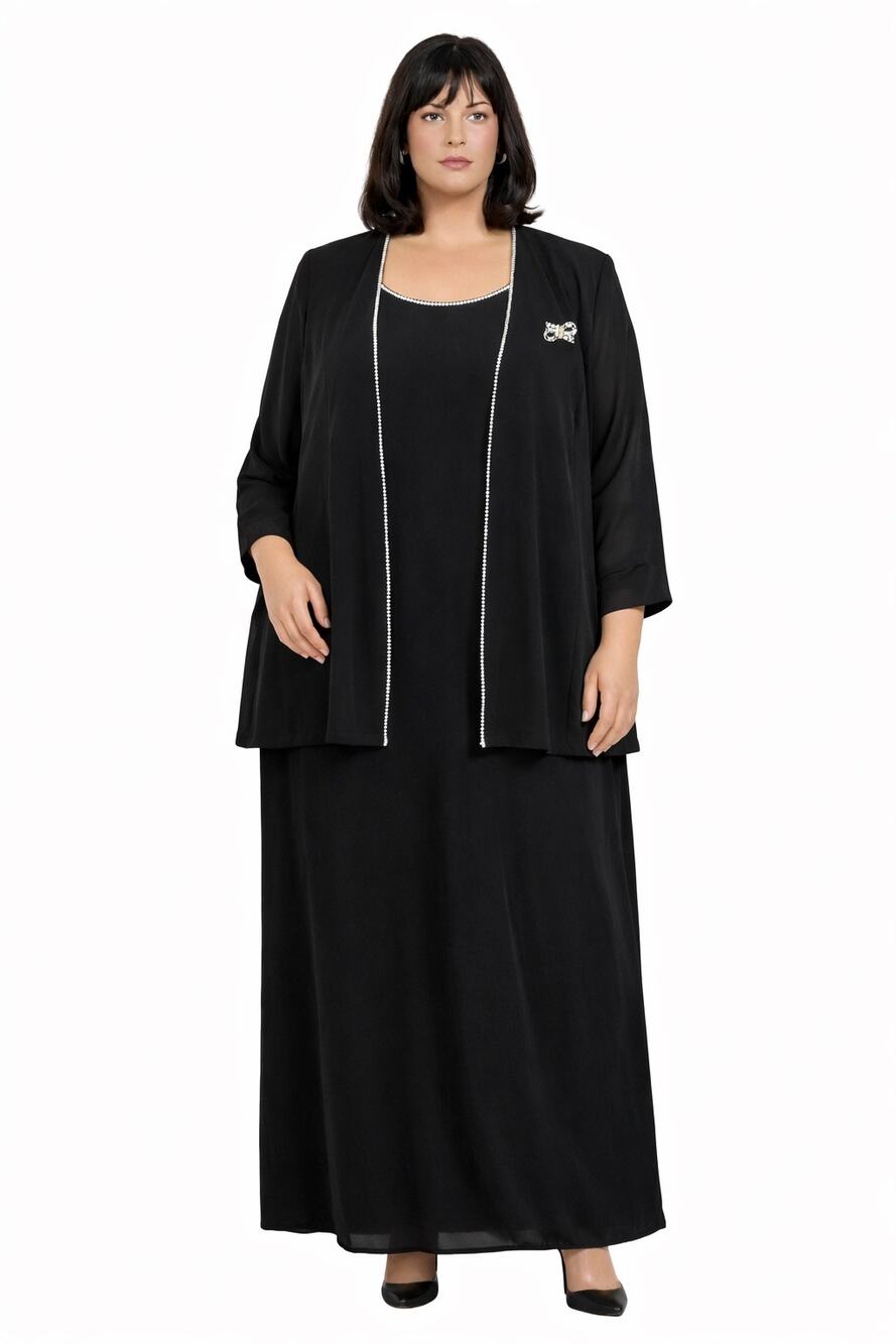 Vintage 1990s Marsoni Black Rhinestone Trim Gown & Jacket Set size 22